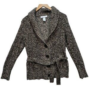 Jones New York Sport Womens Button Front Cardigan Knit Size M Black White Marled